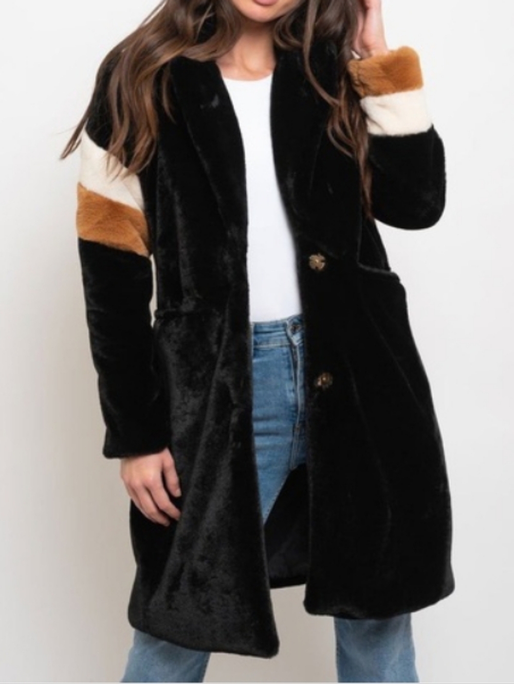 Coalition LA Faux Fur Coat Jacket Colorblock Sleeve